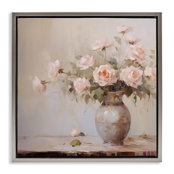 Stupell Industries Shabby Chic Romantic Rose Bouquet Gray Floating Frame Canvas Art, 25 x 25, by Arlington Prints