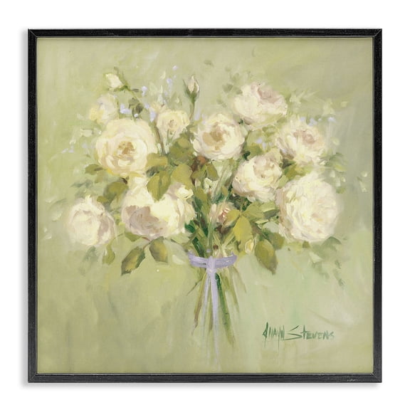 Stupell Industries Shabby Chic Rose Bouquet Flower Green White Black Framed Giclee Art, 12 x 12, by Jadei Graphics
