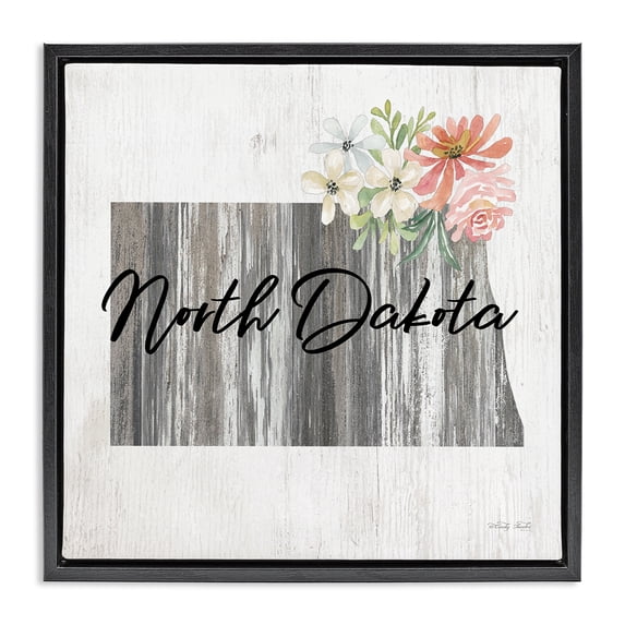 Stupell Industries Shabby Chic Shabby Chic North Dakota Black Floating Frame Canvas Art, 18 x 18, by Cindy Jacobs