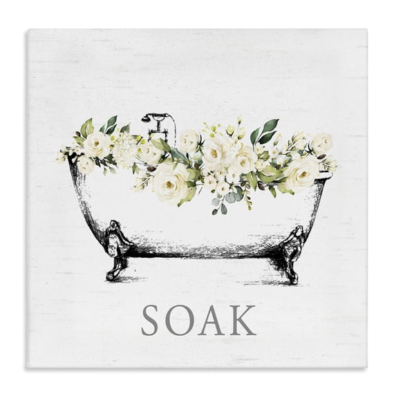 Stupell Industries Shabby Chic Soak Floral Bathtub Canvas Art, 17 x 17, by Lettered and Lined