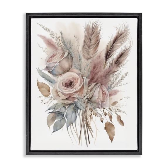 Stupell Industries Shabby Chic Soft Pink Rose Bundle Black Floating Frame Canvas Art, 17 x 21, by LSR Design Studio