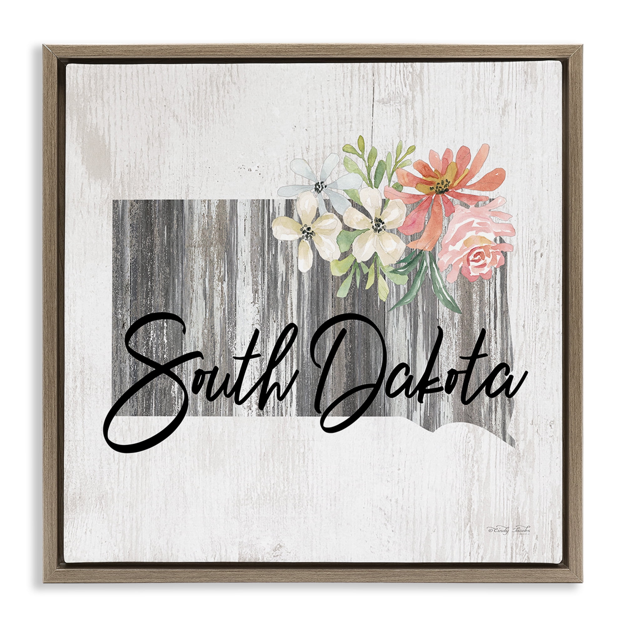 Stupell Industries Shabby Chic South Dakota Botanical & Floral Painting Brown Floater Framed Canvas Art Print Wall Art, 25 x 25