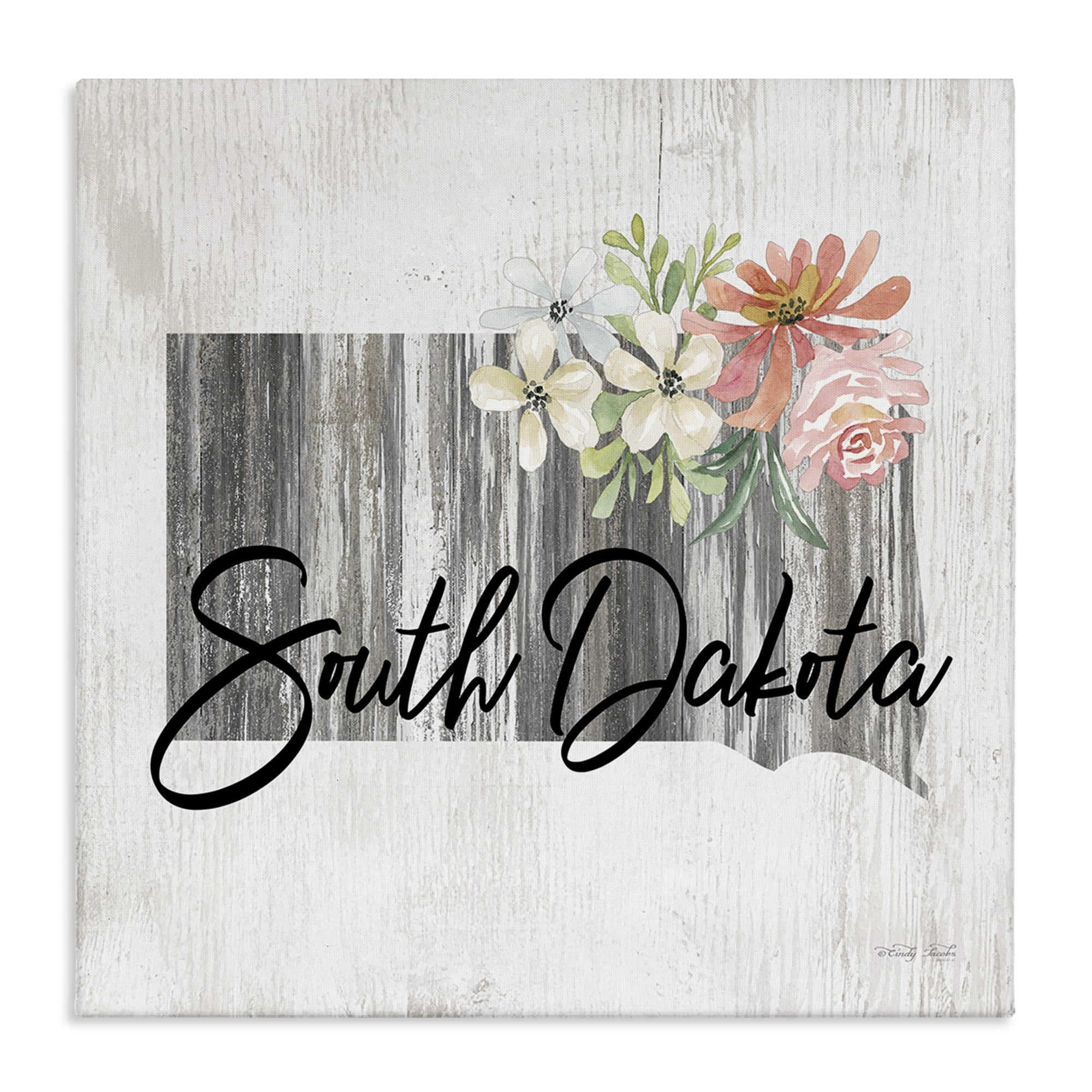 Stupell Industries Shabby Chic South Dakota Botanical & Floral Painting Gallery Wrapped Canvas Art Print Wall Art, 17 x 17