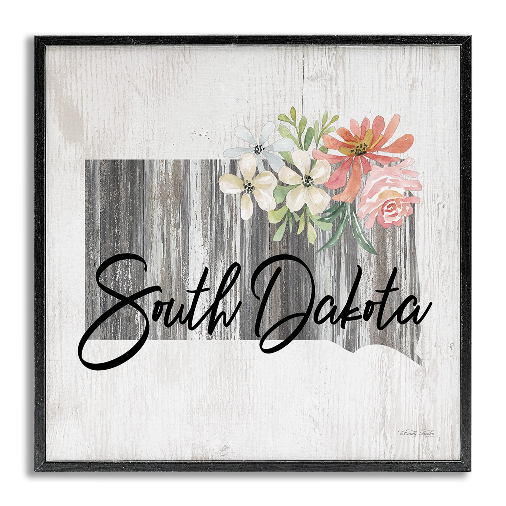 Stupell Industries Shabby Chic South Dakota Botanical & Floral Painting Gray Framed Art Print Wall Art, 17 x 17