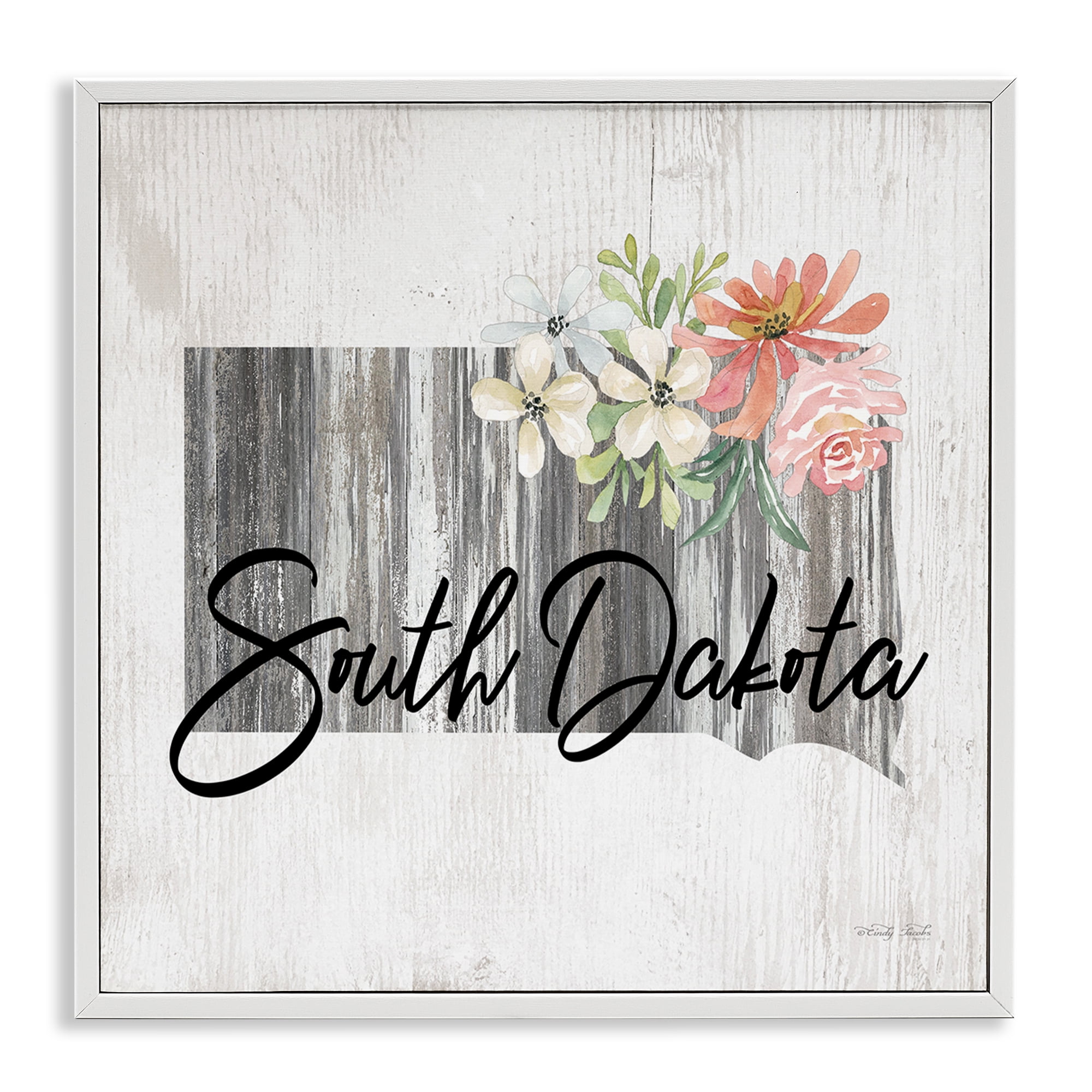 Stupell Industries Shabby Chic South Dakota Botanical & Floral Painting White Framed Art Print Wall Art, 24 x 24