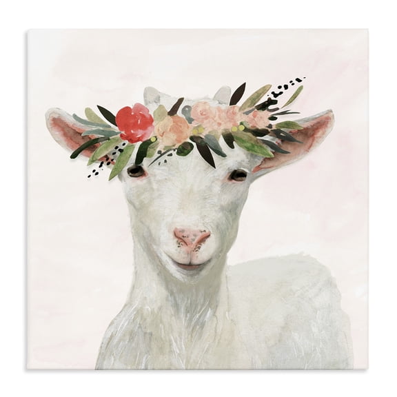 Stupell Industries Shabby Chic Springtime Flower Crown Baby Goat Canvas Art, 36 x 36, by Victoria Borges