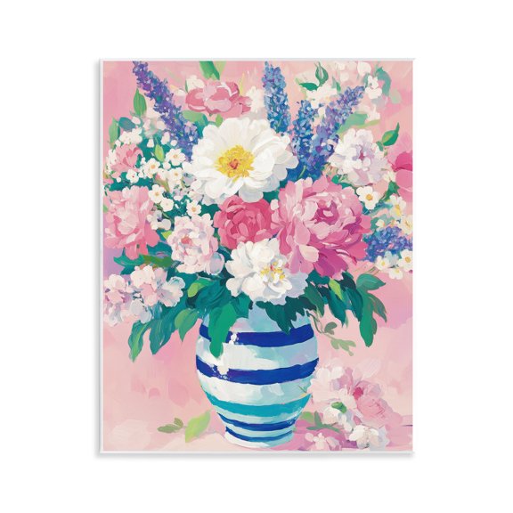 Stupell Industries Shabby Chic Springtime Joy Florals over Pink Wall Plaque Art, 11 x 14, by Petals Prints Design