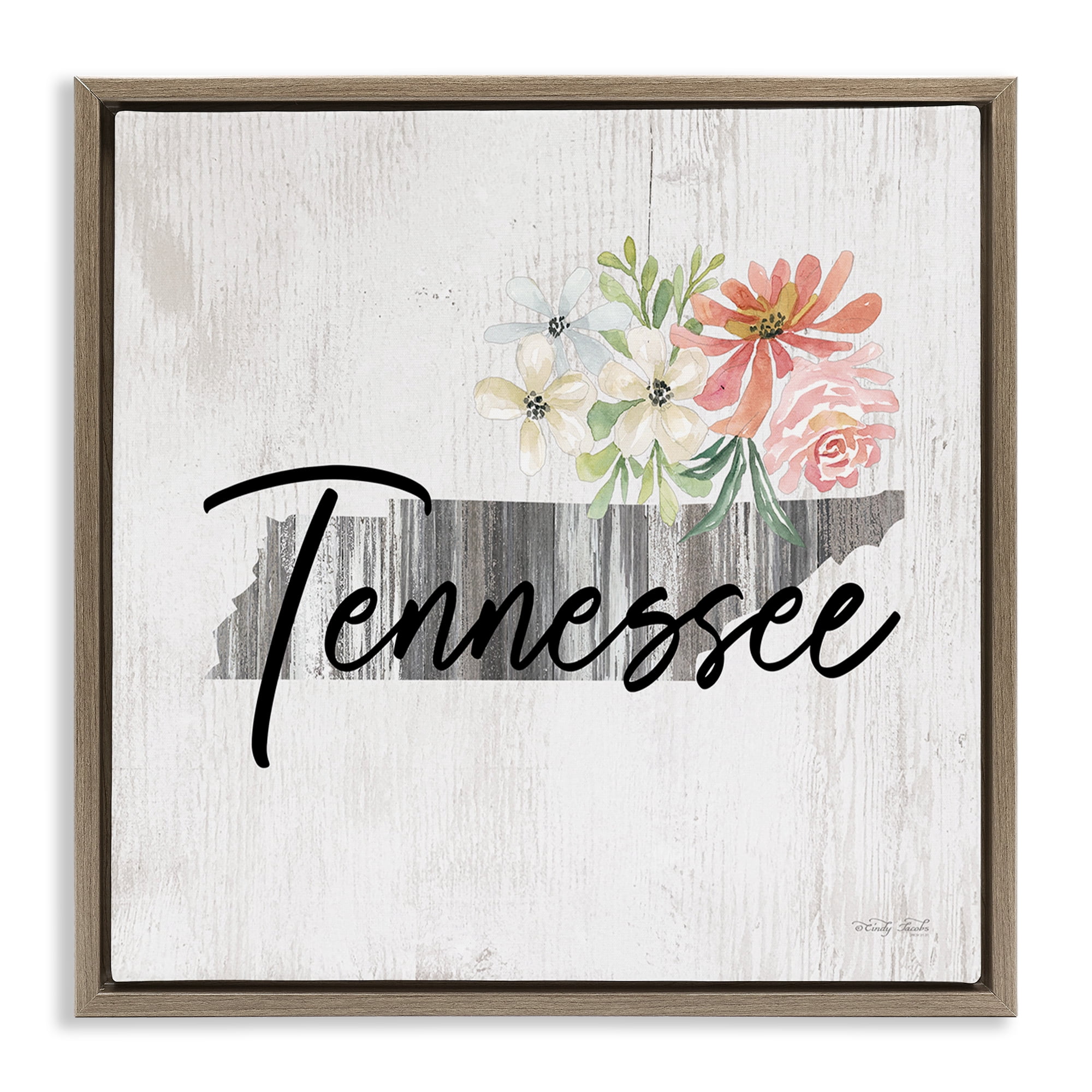 Stupell Industries Shabby Chic Tennessee Botanical & Floral Painting Brown Floater Framed Canvas Art Print Wall Art, 18 x 18