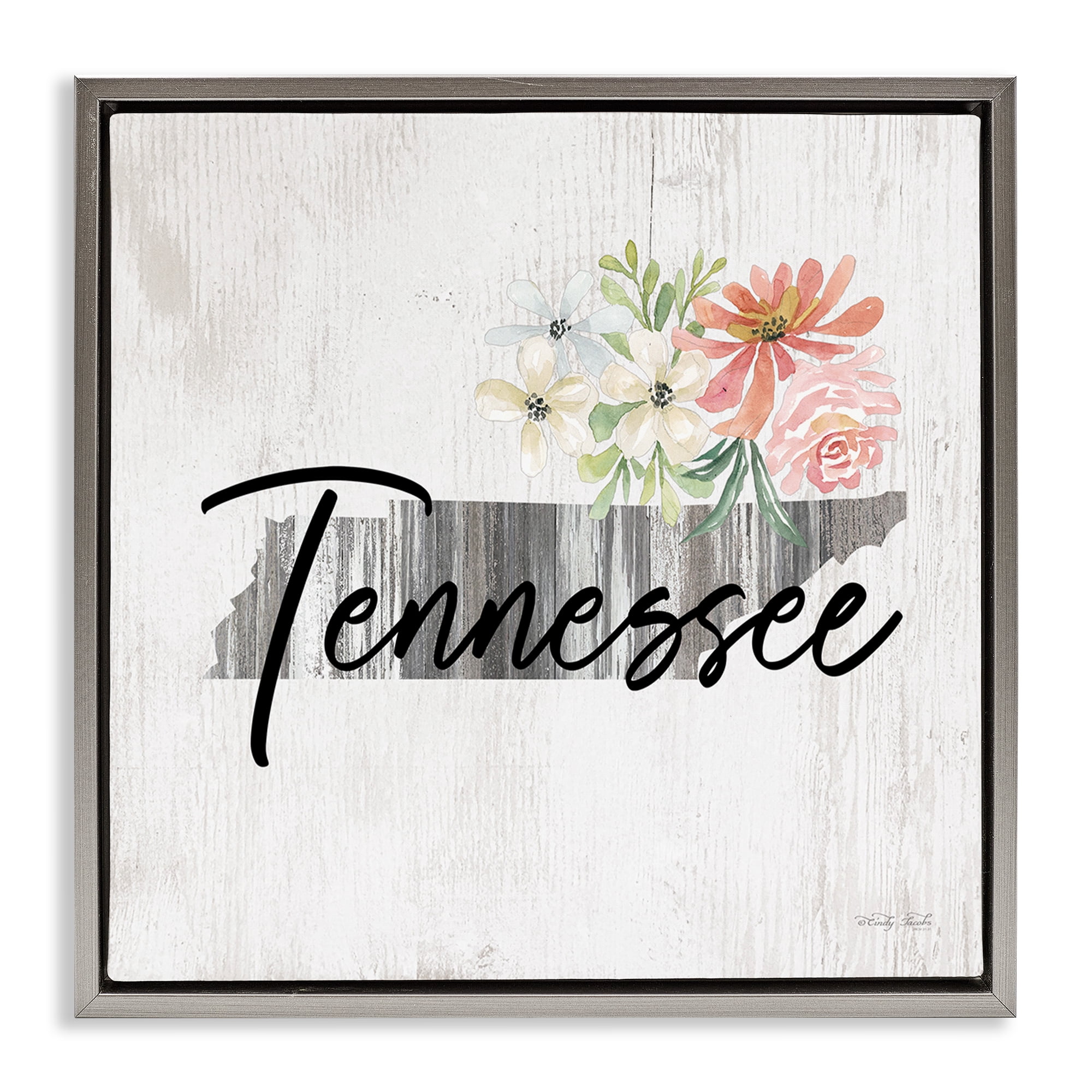 Stupell Industries Shabby Chic Tennessee Botanical & Floral Painting Gray Floater Framed Canvas Art Print Wall Art, 25 x 25