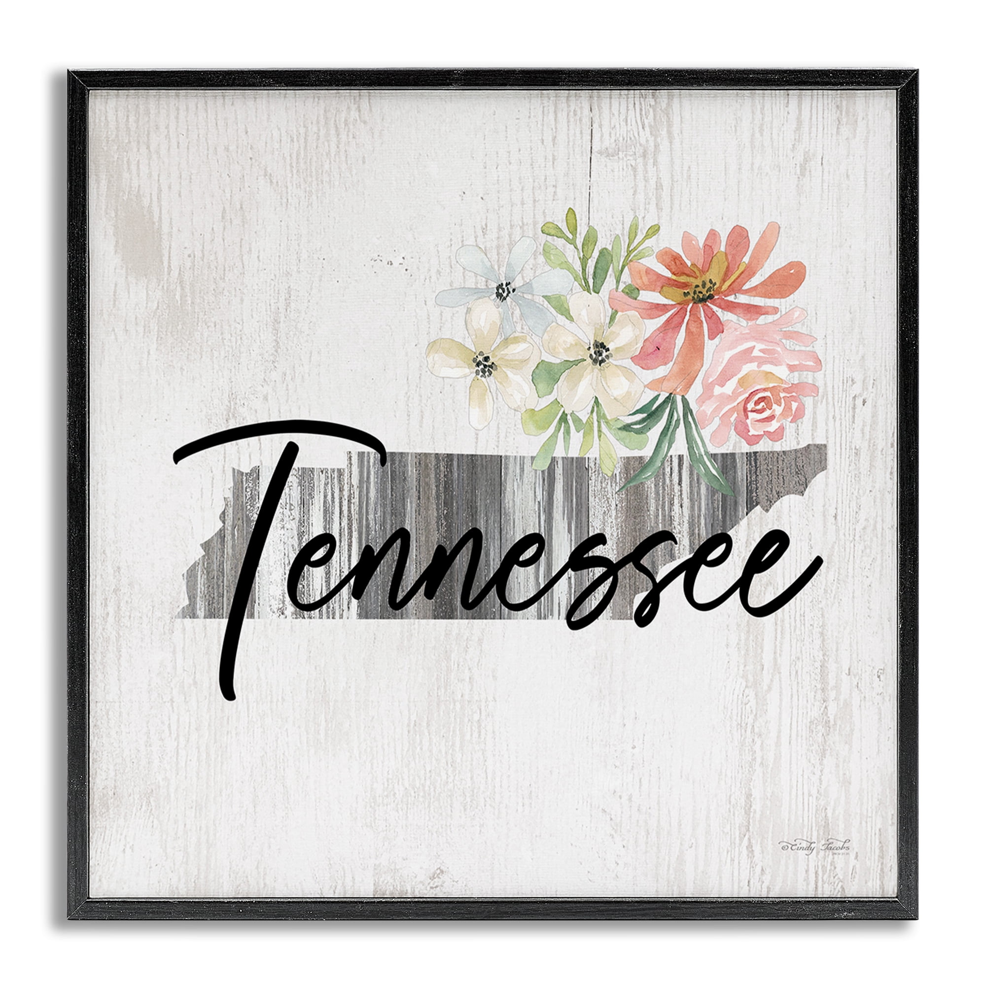 Stupell Industries Shabby Chic Tennessee Botanical & Floral Painting Gray Framed Art Print Wall Art, 12 x 12