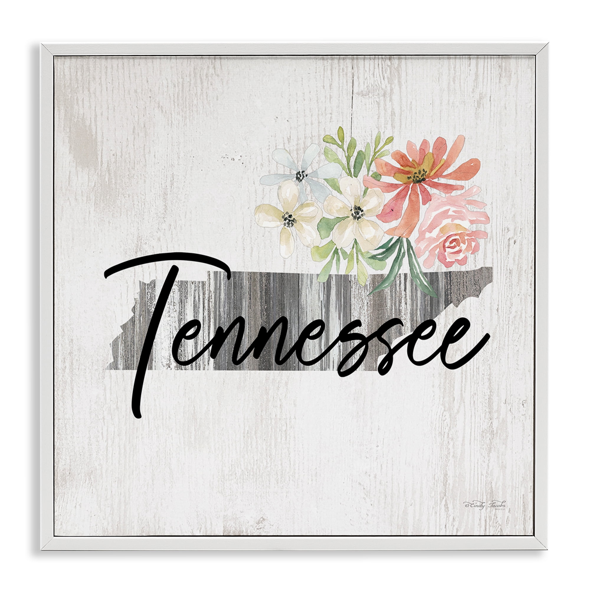 Stupell Industries Shabby Chic Tennessee Botanical & Floral Painting White Framed Art Print Wall Art, 24 x 24