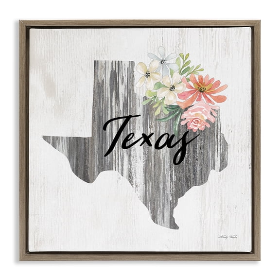 Stupell Industries Shabby Chic Texas Botanical & Floral Painting Brown Floater Framed Canvas Art Print Wall Art, 25 x 25