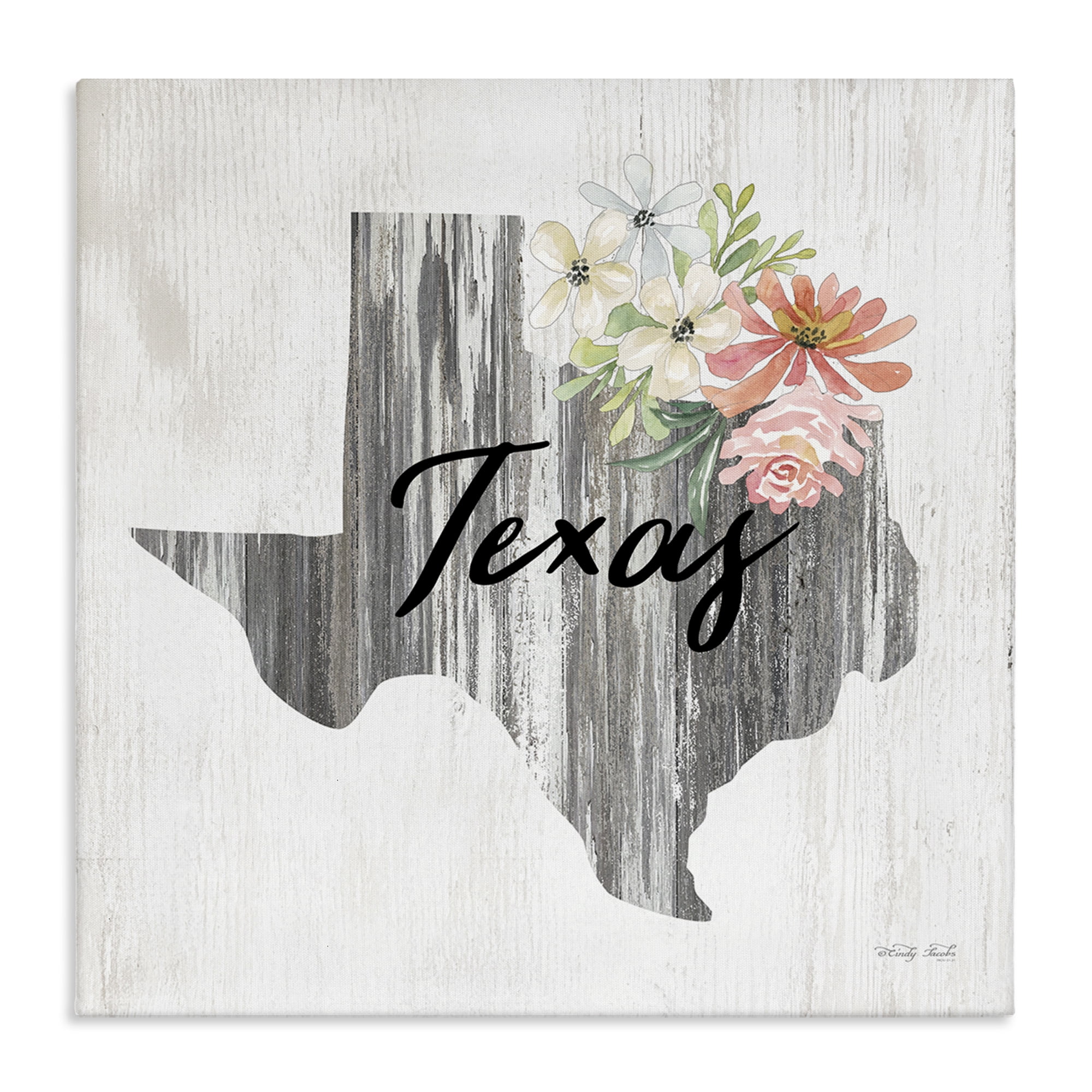 Stupell Industries Shabby Chic Texas Botanical & Floral Painting Gallery Wrapped Canvas Art Print Wall Art, 36 x 36