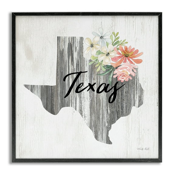 Stupell Industries Shabby Chic Texas Botanical & Floral Painting Gray Framed Art Print Wall Art, 17 x 17