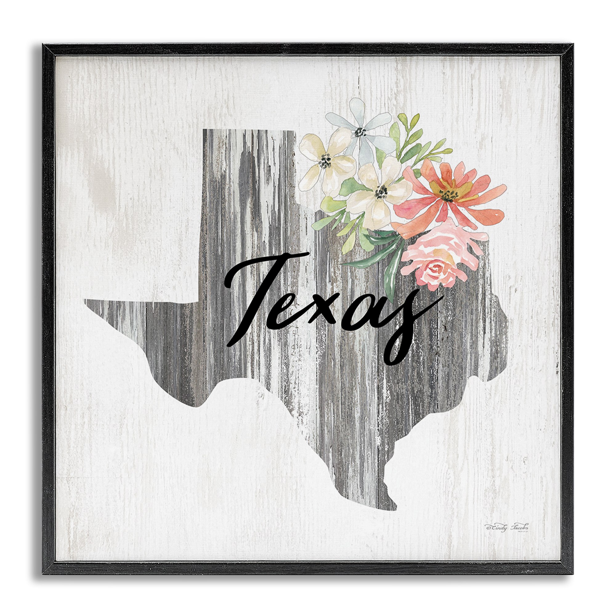 Stupell Industries Shabby Chic Texas Botanical & Floral Painting Gray Framed Art Print Wall Art, 24 x 24