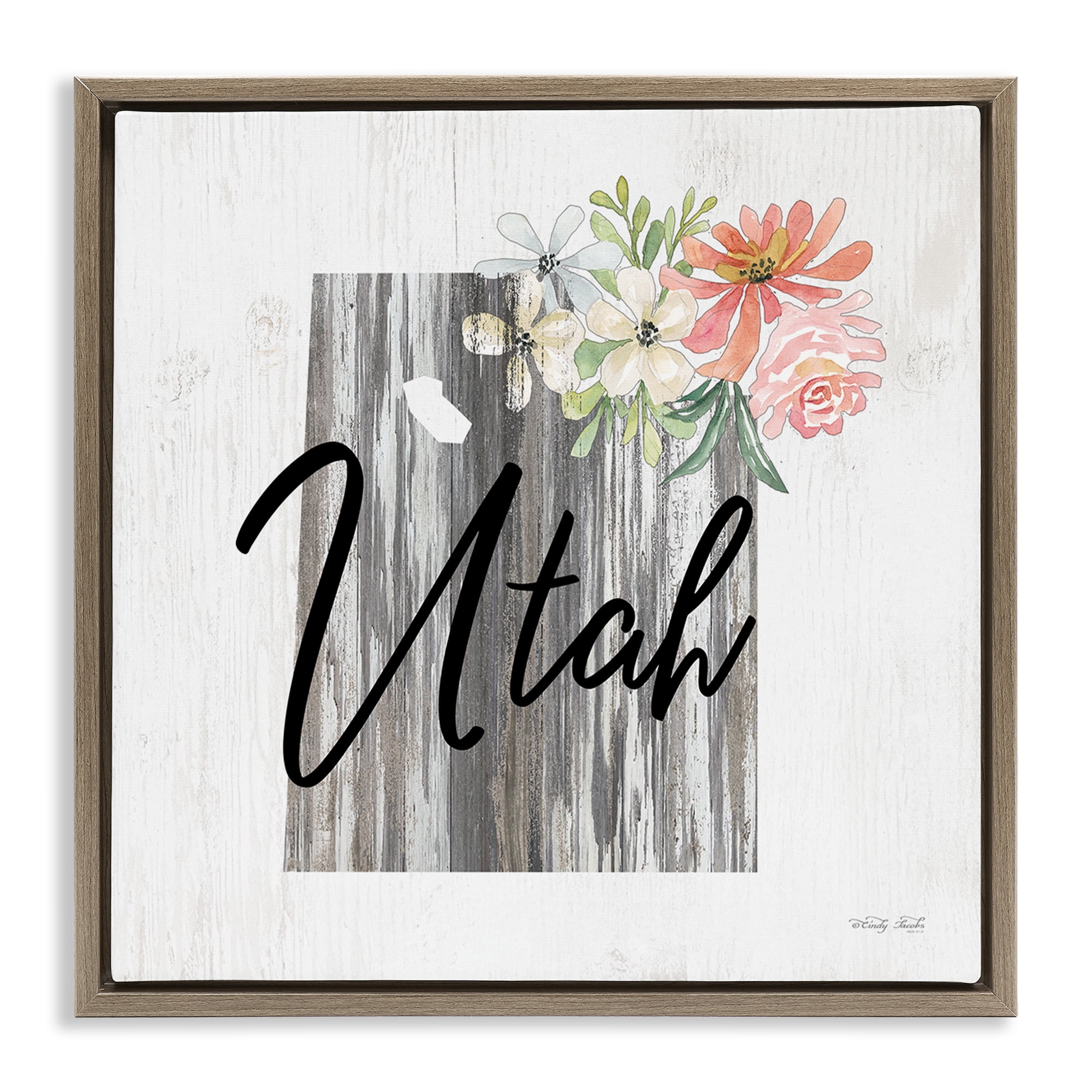 Stupell Industries Shabby Chic Utah Botanical & Floral Painting Brown Floater Framed Canvas Art Print Wall Art, 25 x 25