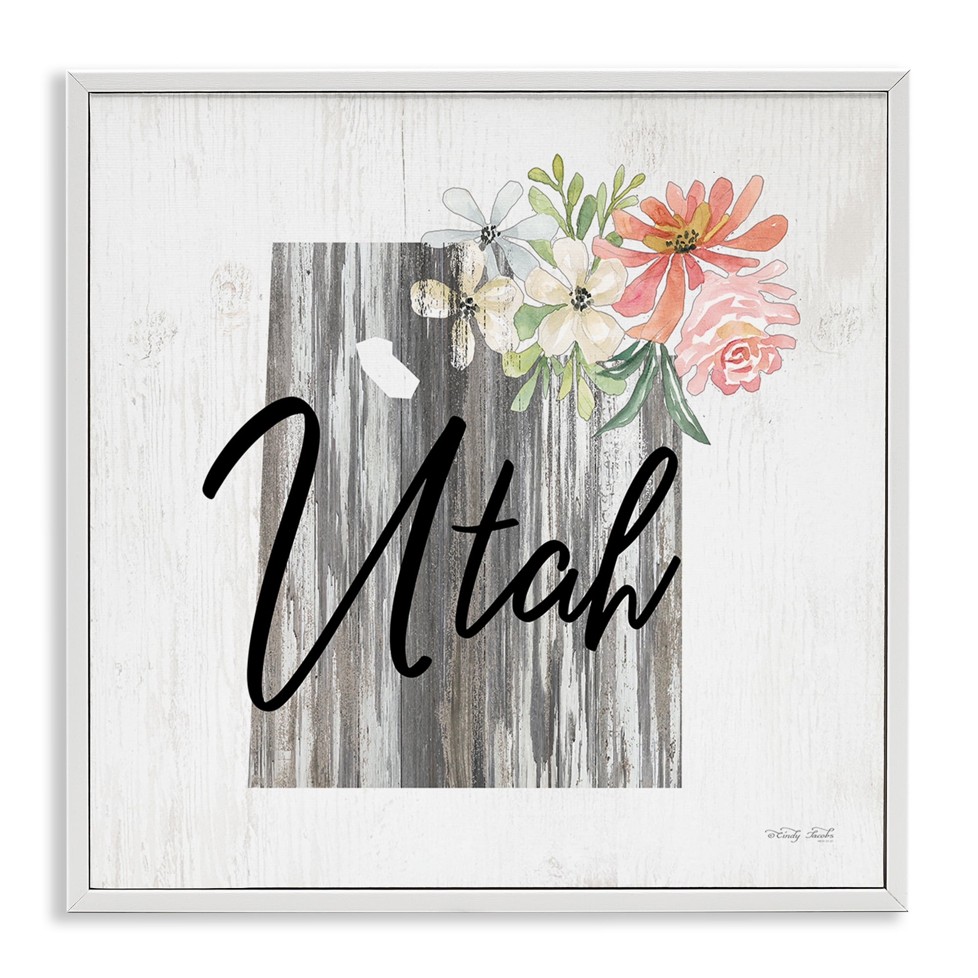 Stupell Industries Shabby Chic Utah Botanical & Floral Painting White Framed Art Print Wall Art, 12 x 12