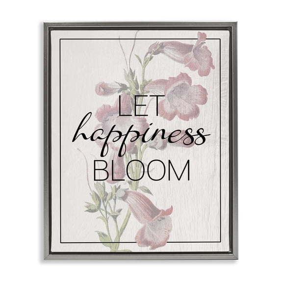 Stupell Industries Shabby Chic Vintage Let Happiness Bloom Gray Floating Frame Canvas Art, 25 x 31, by Lil' Rue