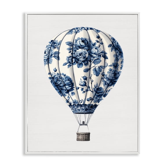 Stupell Industries Shabby Chic Vintage Toile Hot Air Balloon White Framed Giclee Art, 16 x 20, by Lettered and Lined