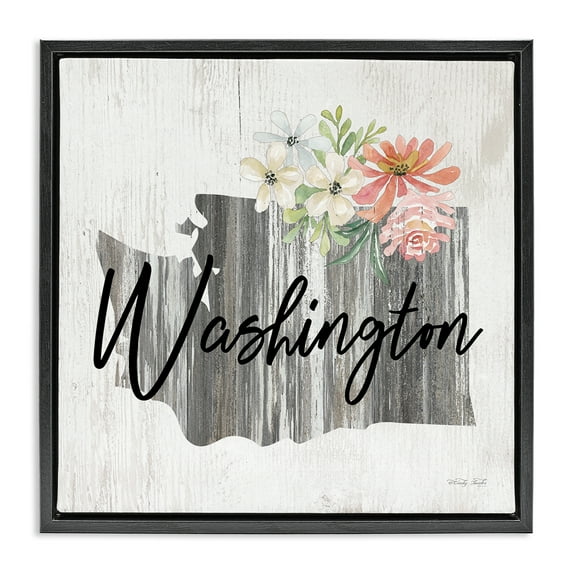 Stupell Industries Shabby Chic Washington Botanical & Floral Painting Black Floater Framed Canvas Art Print Wall Art, 18 x 18