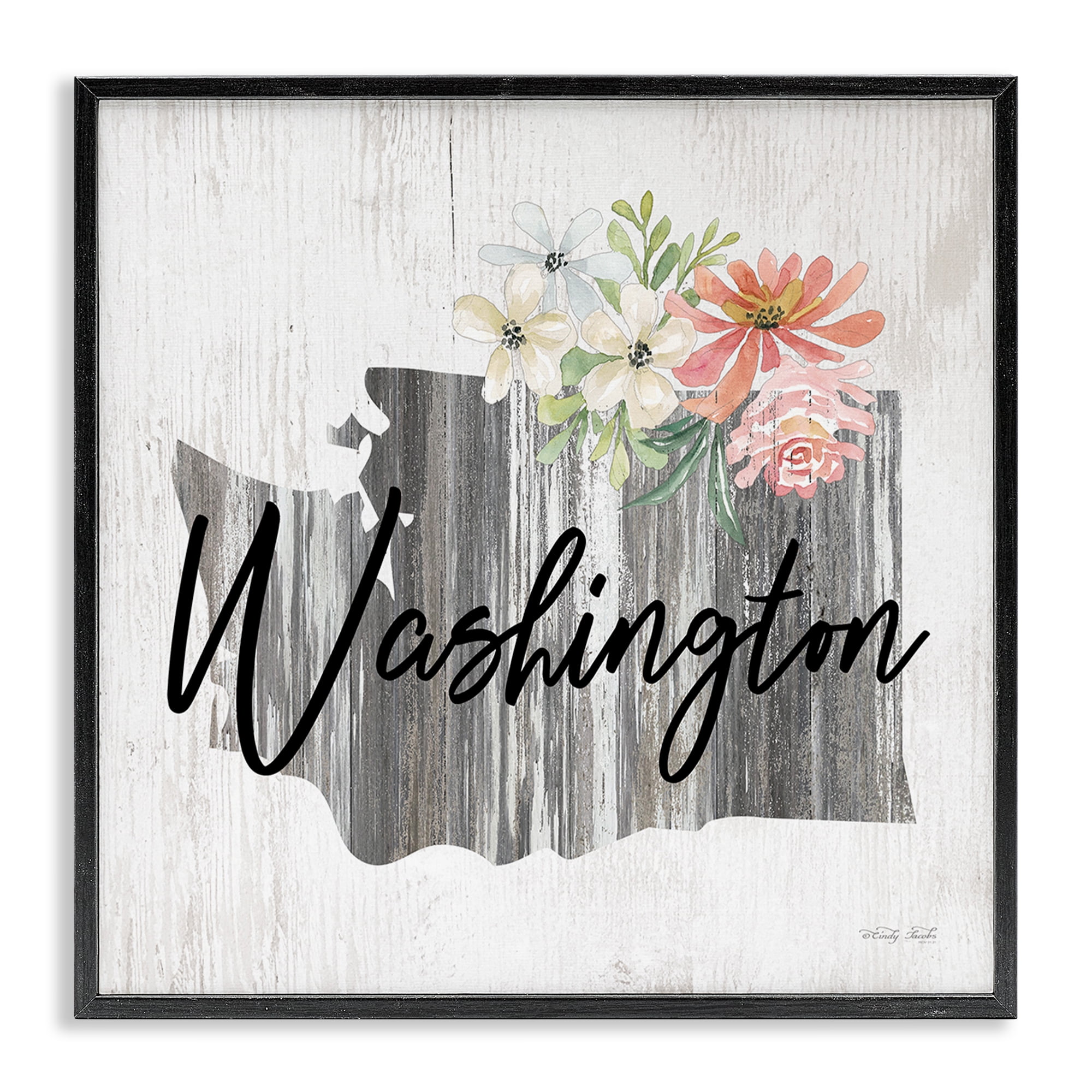 Stupell Industries Shabby Chic Washington Botanical & Floral Painting Black Framed Art Print Wall Art, 17 x 17