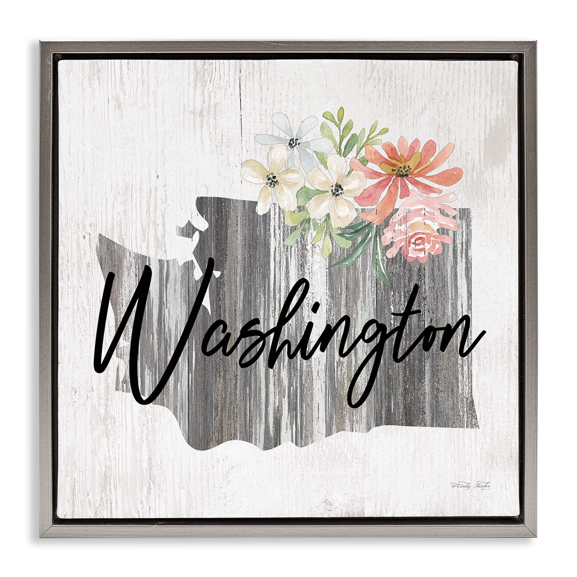 Stupell Industries Shabby Chic Washington Botanical & Floral Painting Gray Floater Framed Canvas Art Print Wall Art, 25 x 25