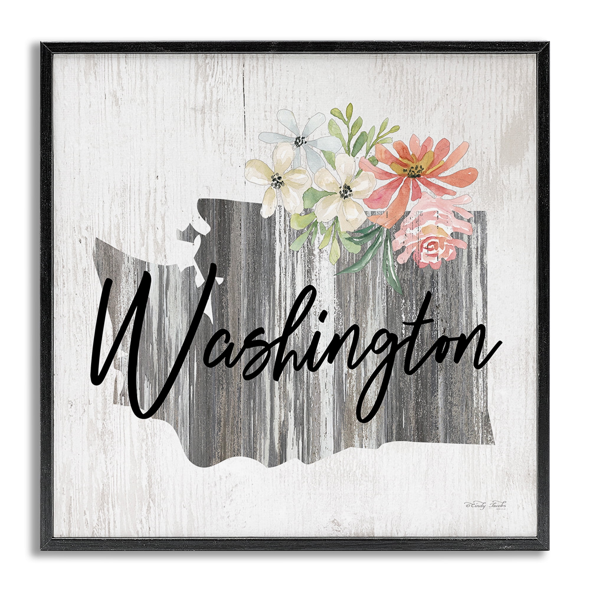 Stupell Industries Shabby Chic Washington Botanical & Floral Painting Gray Framed Art Print Wall Art, 17 x 17