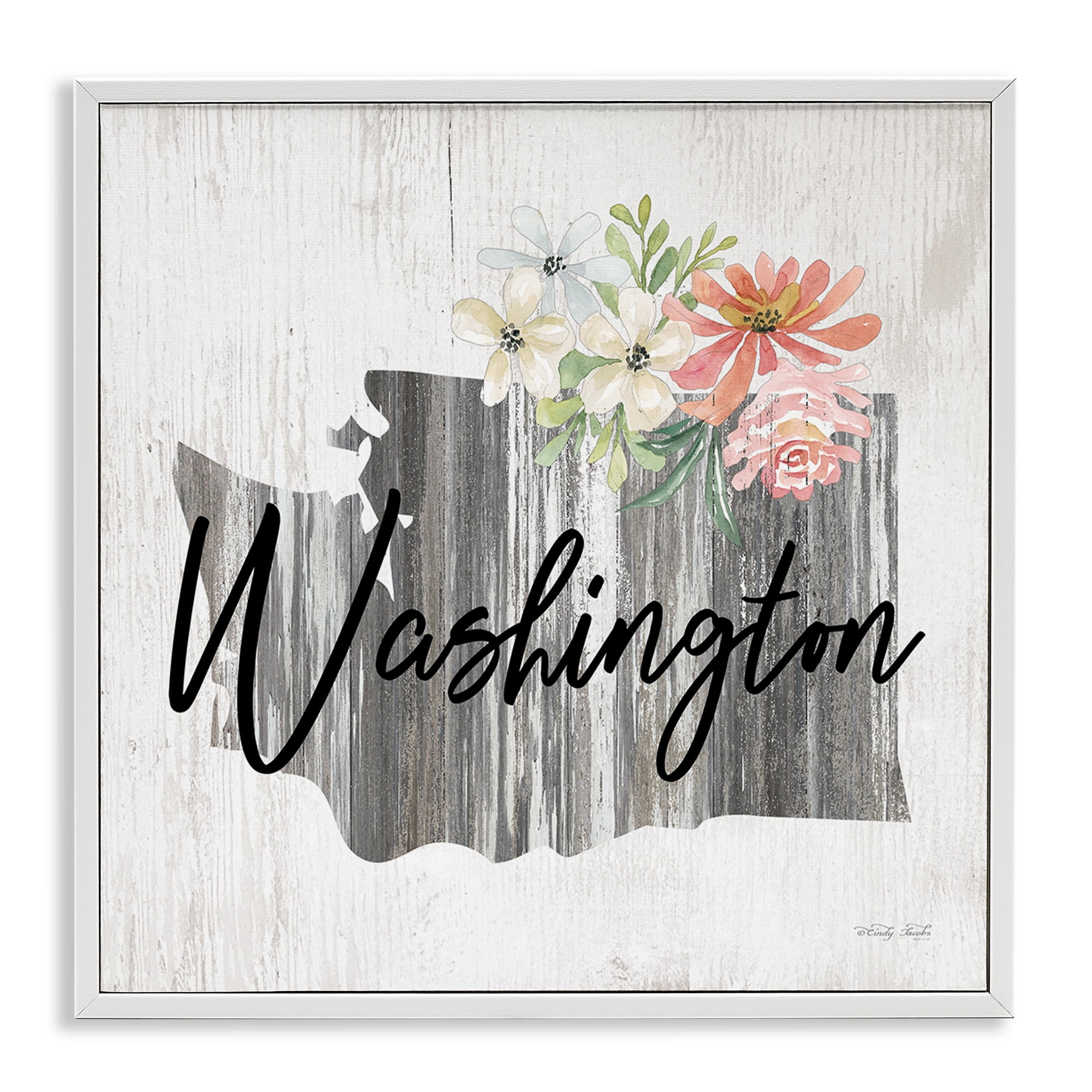 Stupell Industries Shabby Chic Washington Botanical & Floral Painting White Framed Art Print Wall Art, 17 x 17