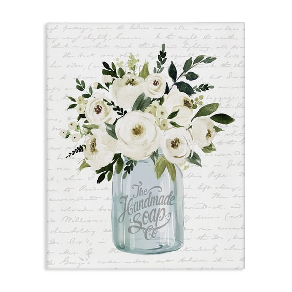 Stupell Industries Shabby Chic White Blooms Flower Bouquet Classic Jar Script Canvas Art, 24 x 30, by Lettered and Lined