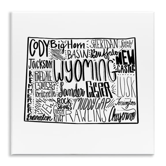 Stupell Industries Shabby Chic Wyoming Cities Typography Map Wall Plaque Art, 12 x 12, by The Saturday Evening Post