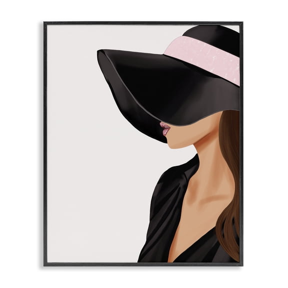Stupell Industries Shaded Woman Large Hat People Painting Black Framed Art Print Wall Art, 24 x 30