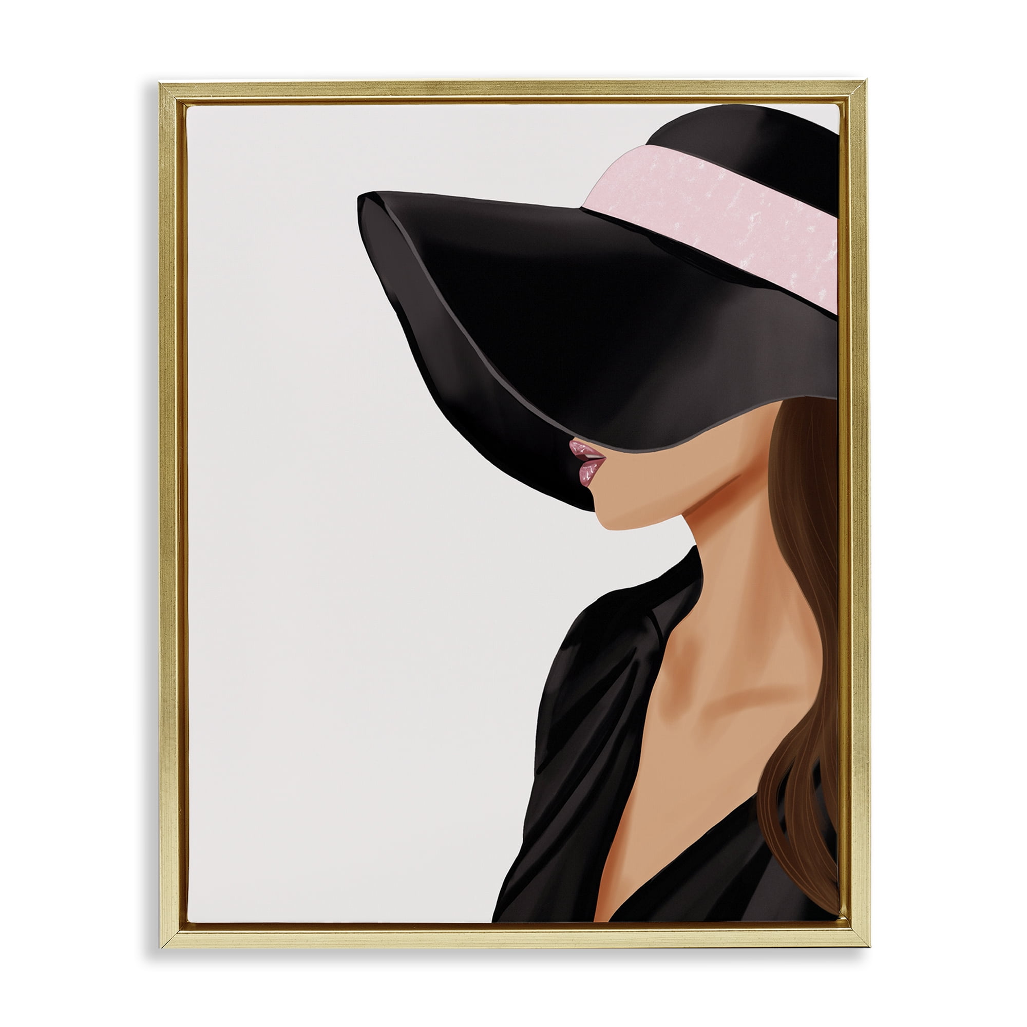 Stupell Industries Shaded Woman Large Hat People Painting Gold Floater Framed Canvas Art Print Wall Art, 25 x 31