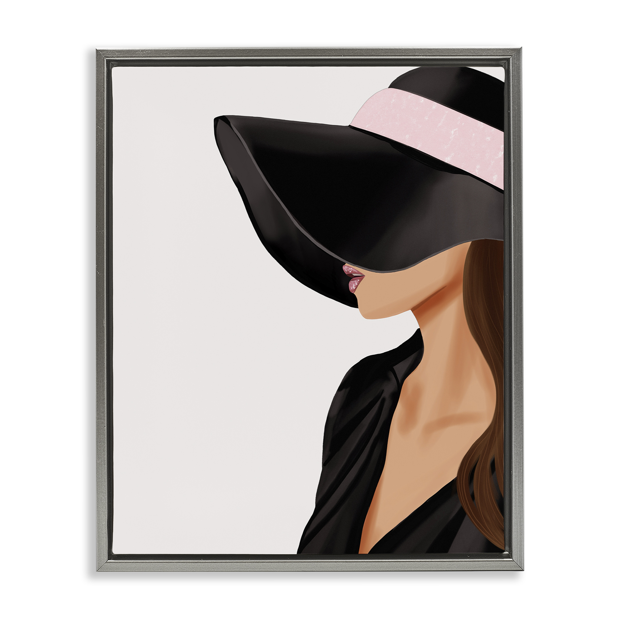 Stupell Industries Shaded Woman Large Hat People Painting Gray Floater Framed Canvas Art Print Wall Art, 25 x 31