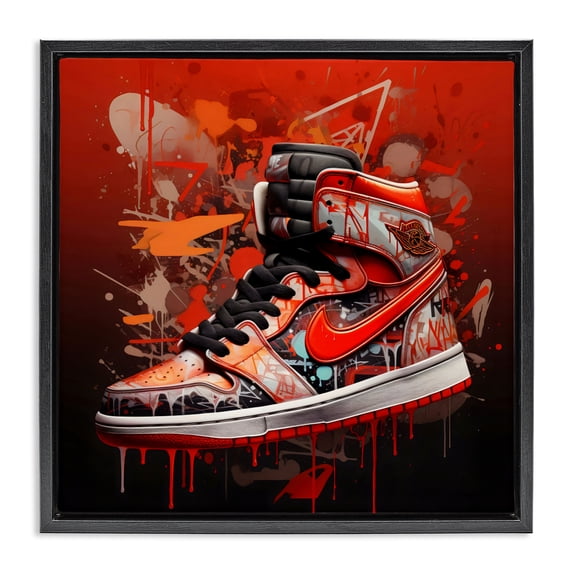 Stupell Industries Modern Shades Of Red Sneaker Black Floating Frame Canvas Art, 18 x 18, by Creative Studio