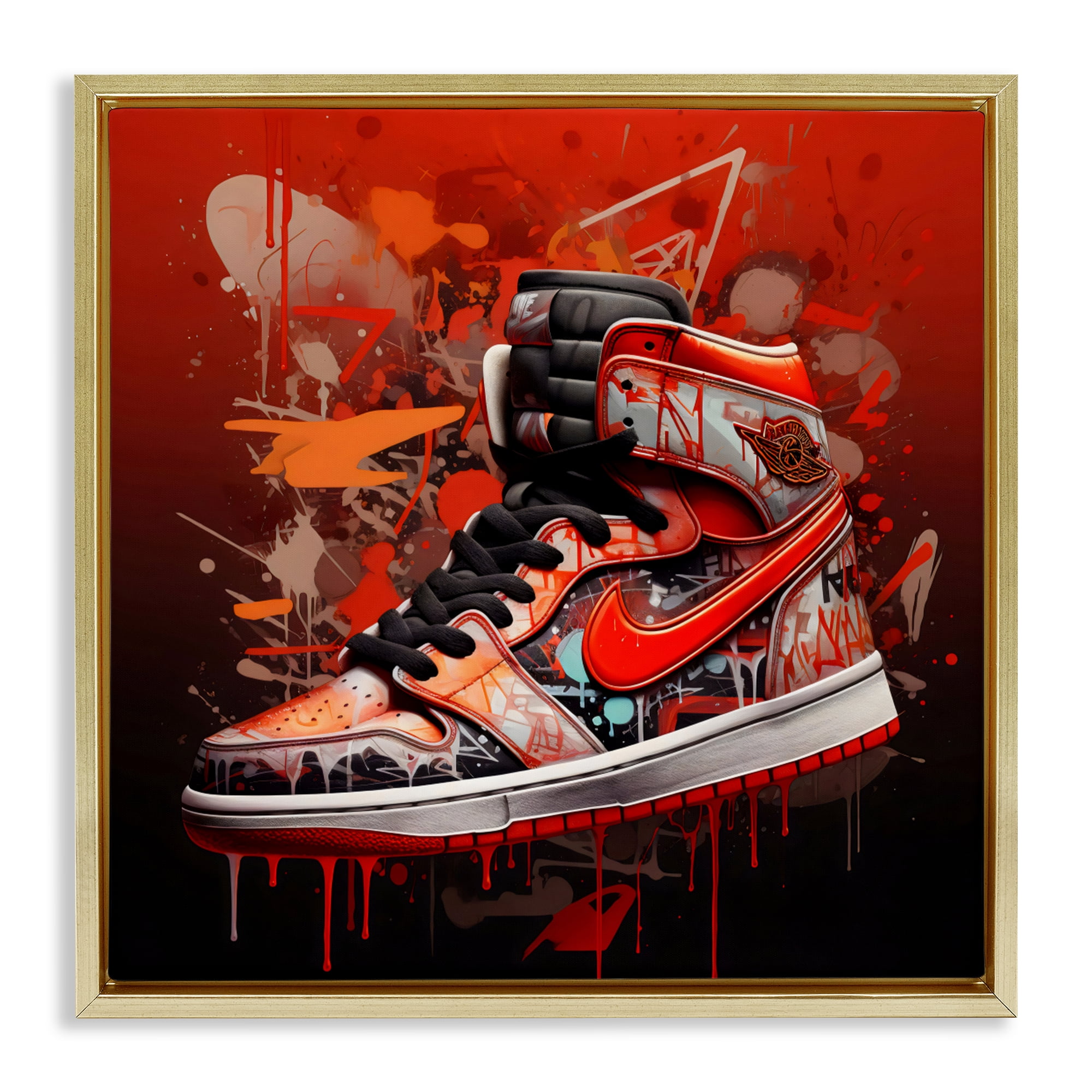 Stupell Industries Shades Of Red Sneaker Gold Framed Floater Canvas Wall Art, design by Creative Studio