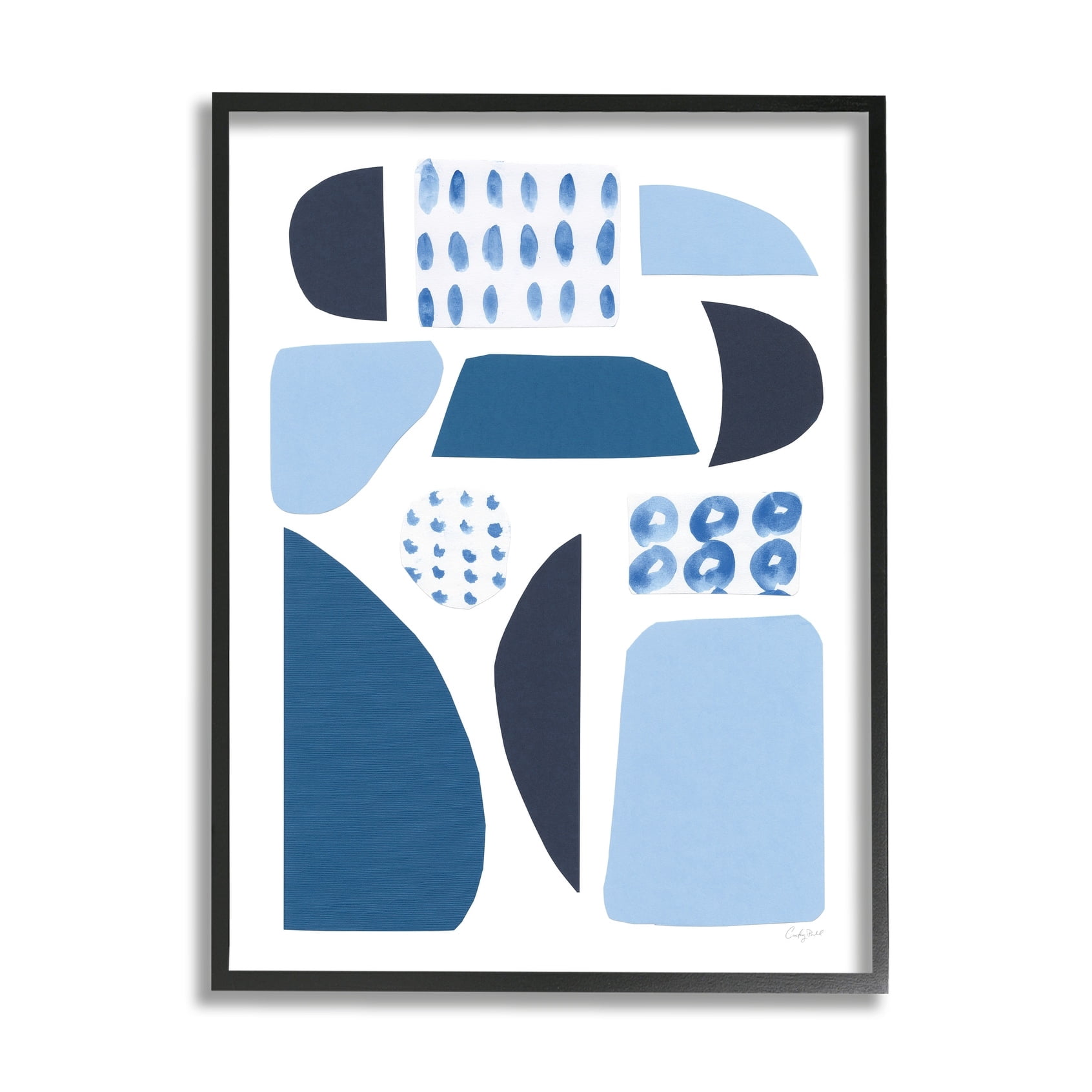 Stupell Industries Shades of Blue Abstract Shapes Collage Design Black Framed, 11 x 14, Design by Courtney Prahl