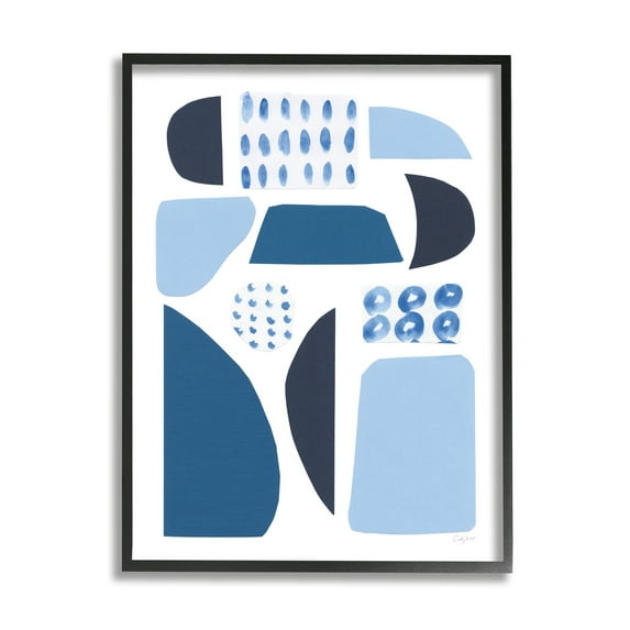 Stupell Industries Shades of Blue Abstract Shapes Collage Design Black Framed, 11 x 14, Design by Courtney Prahl