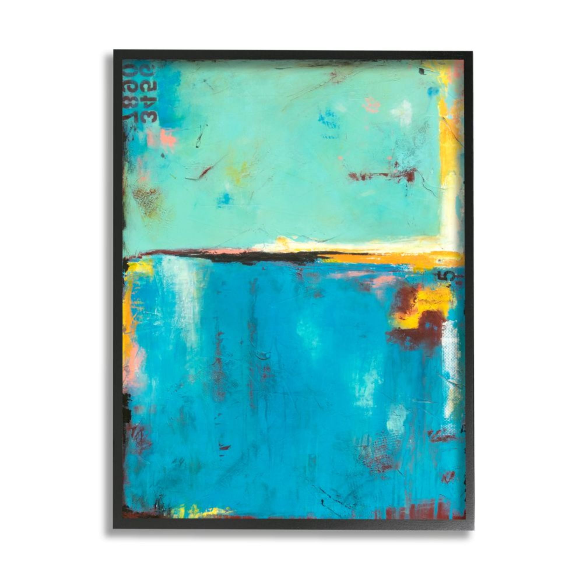Stupell Industries Shades of Blue Design with Numerical Detail Design by Erin Ashley, 11" x 14", Black Framed