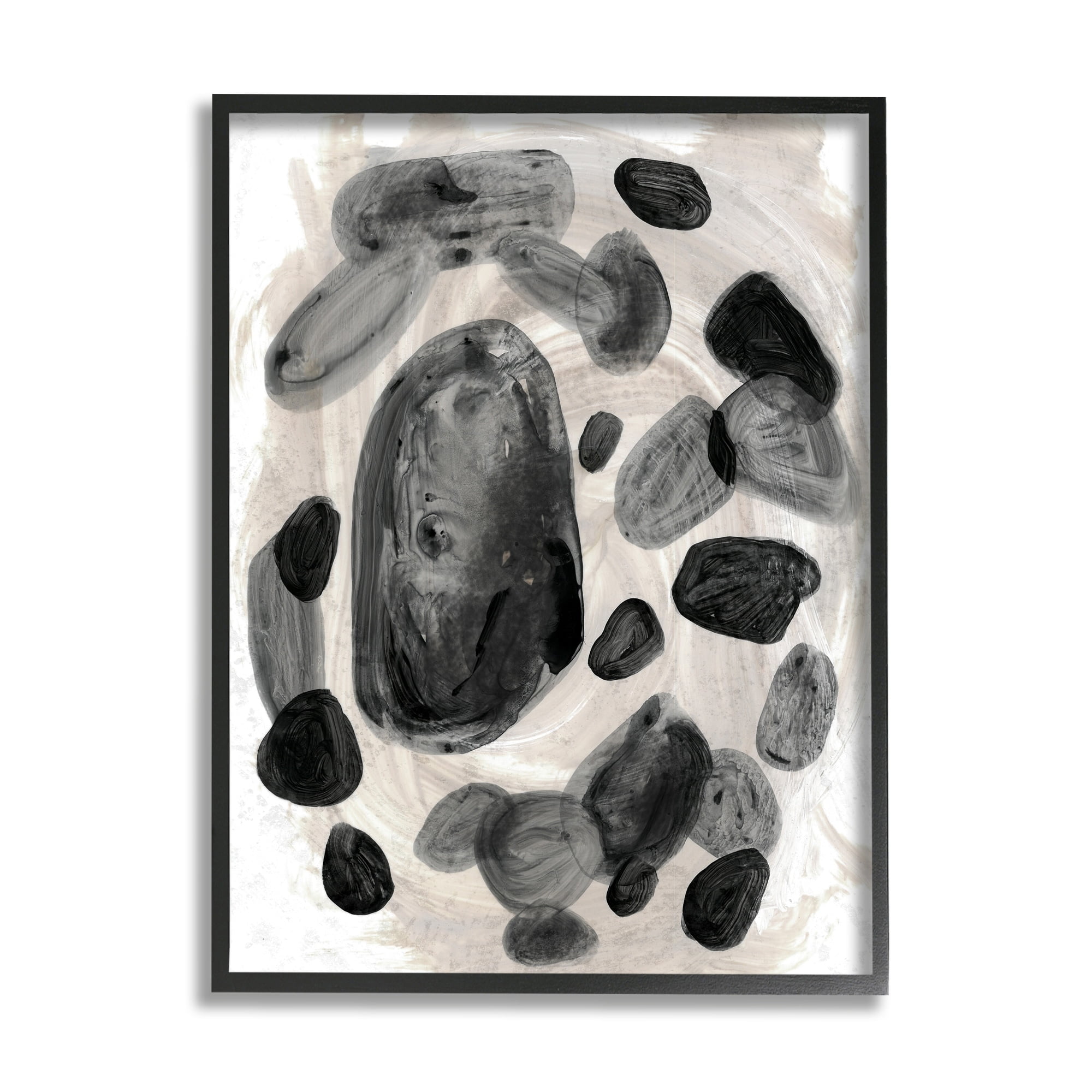 Stupell Industries Shades of Grey Abstract Organic Shapes Watercolor Black Framed by Daphne Polselli