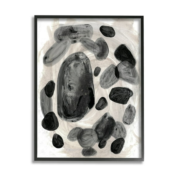 Stupell Industries Shades of Grey Abstract Organic Shapes Watercolor Black Framed by Daphne Polselli