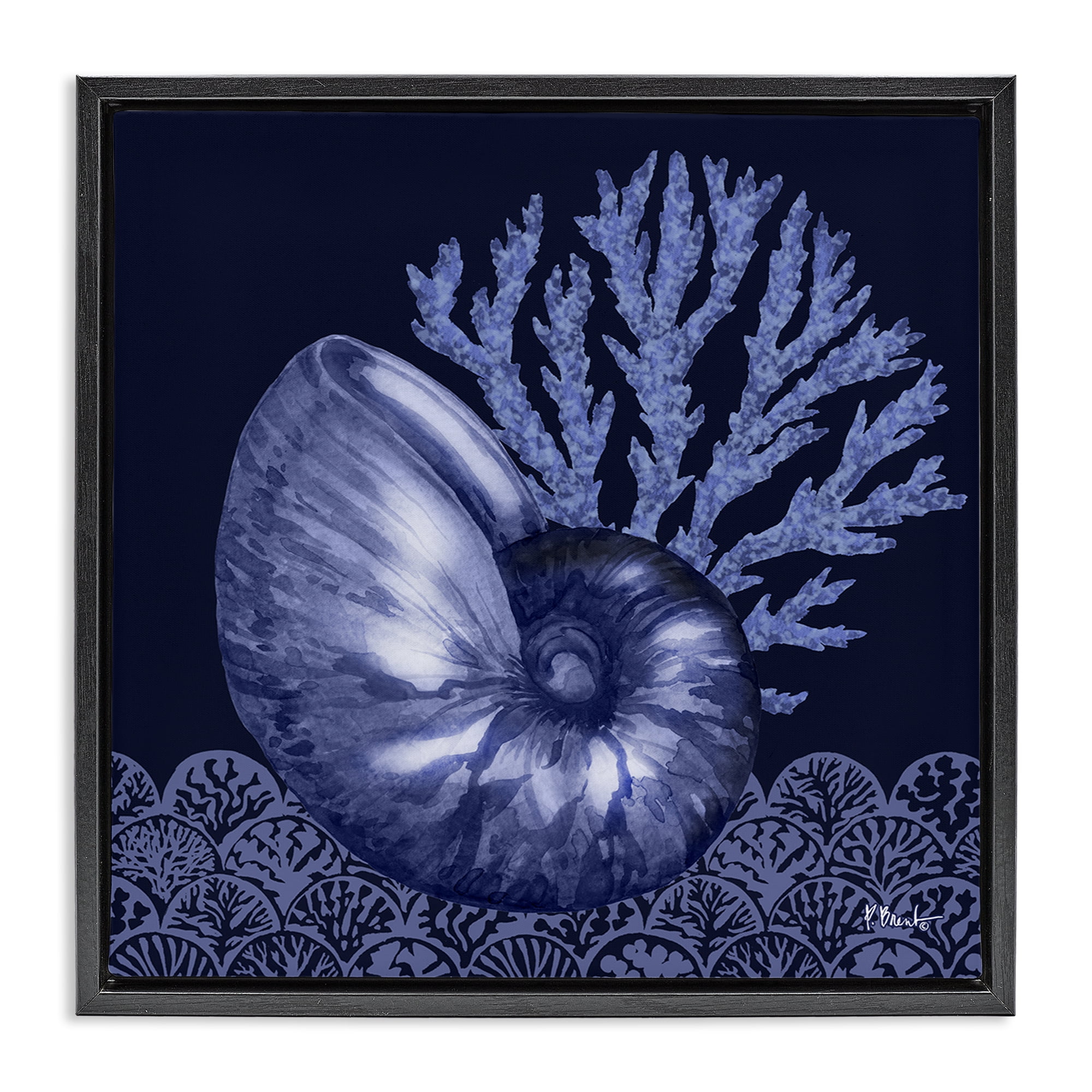 Stupell Industries Shadow Nautilus Shell Nautical & Beach Painting Black Floater Framed Canvas Art Print Wall Art, 25 x 25