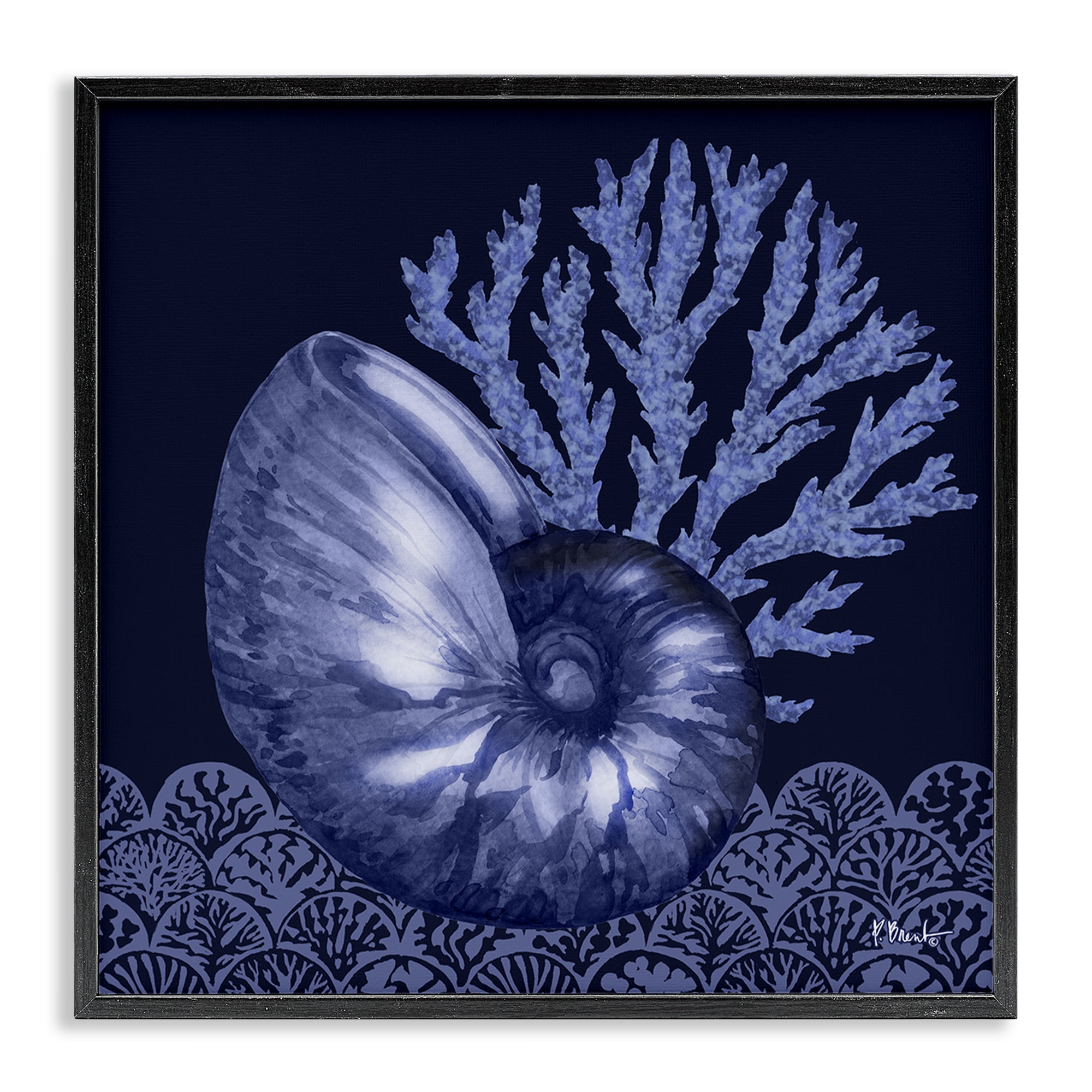 Stupell Industries Shadow Nautilus Shell Nautical & Beach Painting Black Framed Art Print Wall Art, 17 x 17