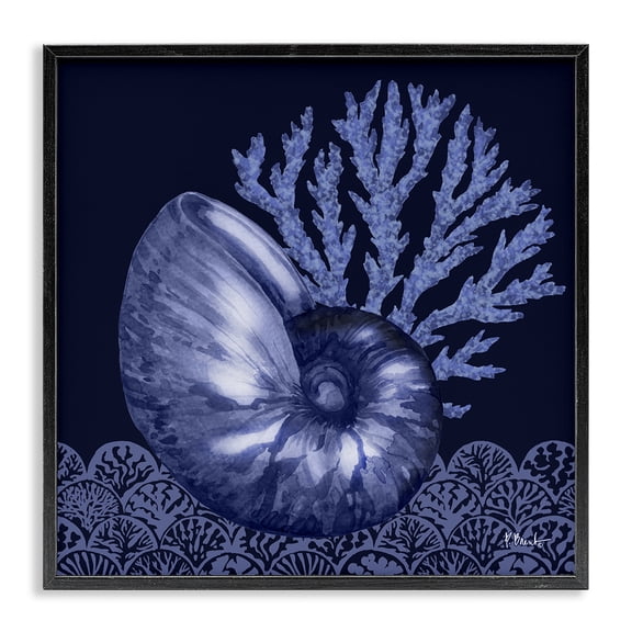 Stupell Industries Shadow Nautilus Shell Nautical & Beach Painting Black Framed Art Print Wall Art, 24 x 24