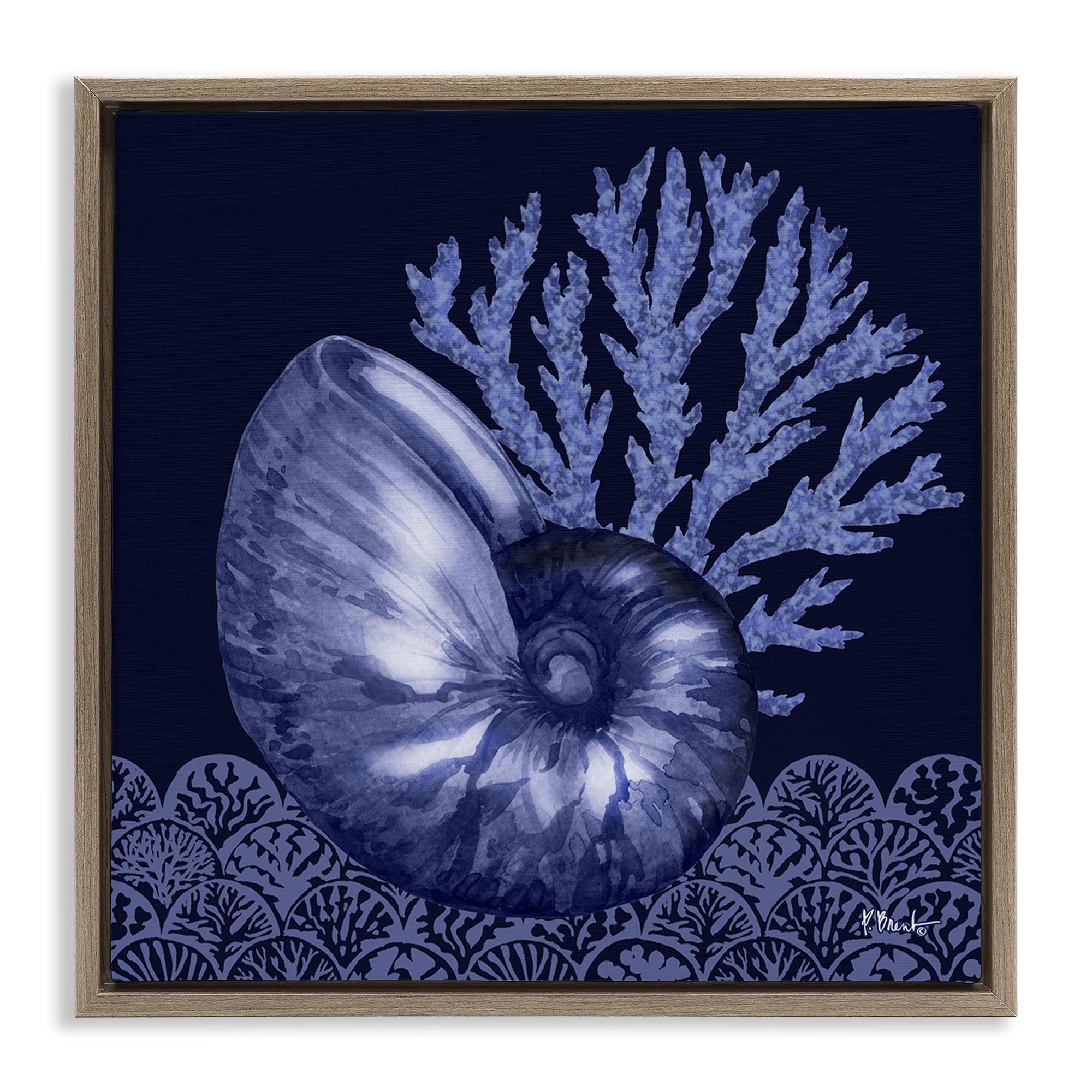 Stupell Industries Shadow Nautilus Shell Nautical & Beach Painting Brown Floater Framed Canvas Art Print Wall Art, 25 x 25