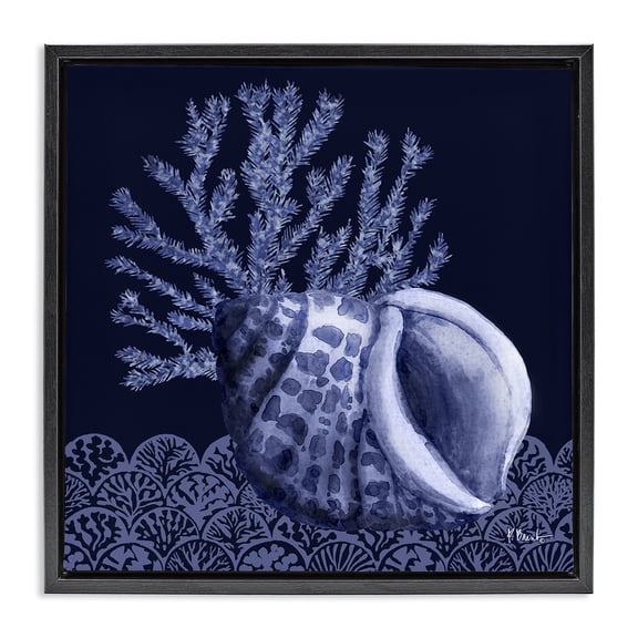 Stupell Industries Shadow Shell Patterned Nautical & Beach Painting Black Floater Framed Canvas Art Print Wall Art, 18 x 18