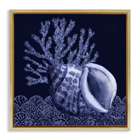 Stupell Industries Shadow Shell Patterned Nautical & Beach Painting Gold Floater Framed Canvas Art Print Wall Art, 25 x 25