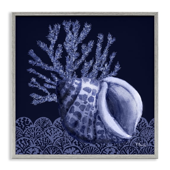 Stupell Industries Contemporary Shadow Shell Patterned Gray Framed Giclee Art, 24 x 24, by Paul Brent