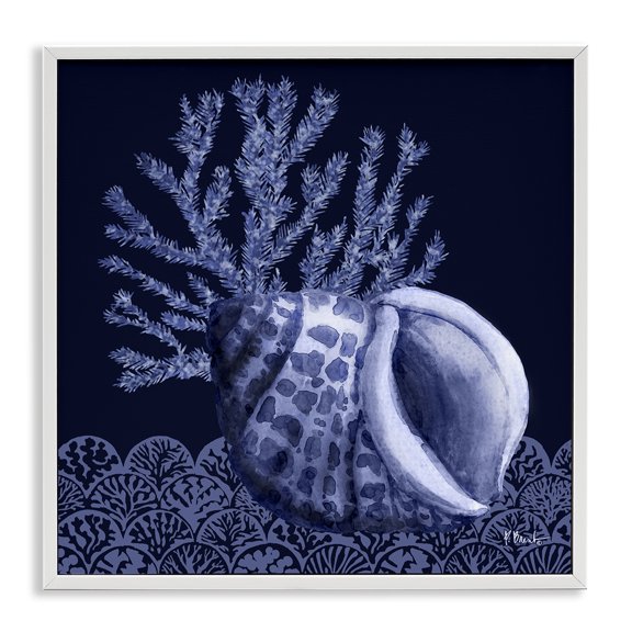 Stupell Industries Shadow Shell Patterned Nautical & Beach Painting White Framed Art Print Wall Art, 24 x 24