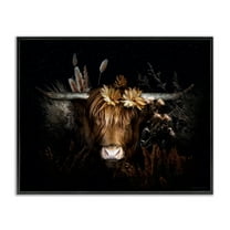 Stupell Industries Shadowed Cattle & Botanicals Animals Painting Black Framed Art Print Wall Art, 14 x 11