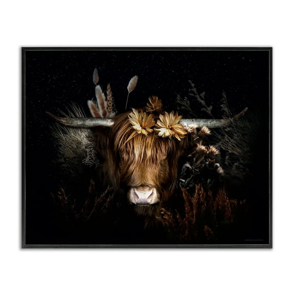 Stupell Industries Shadowed Cattle & Botanicals Animals Painting Black Framed Art Print Wall Art, 14 x 11